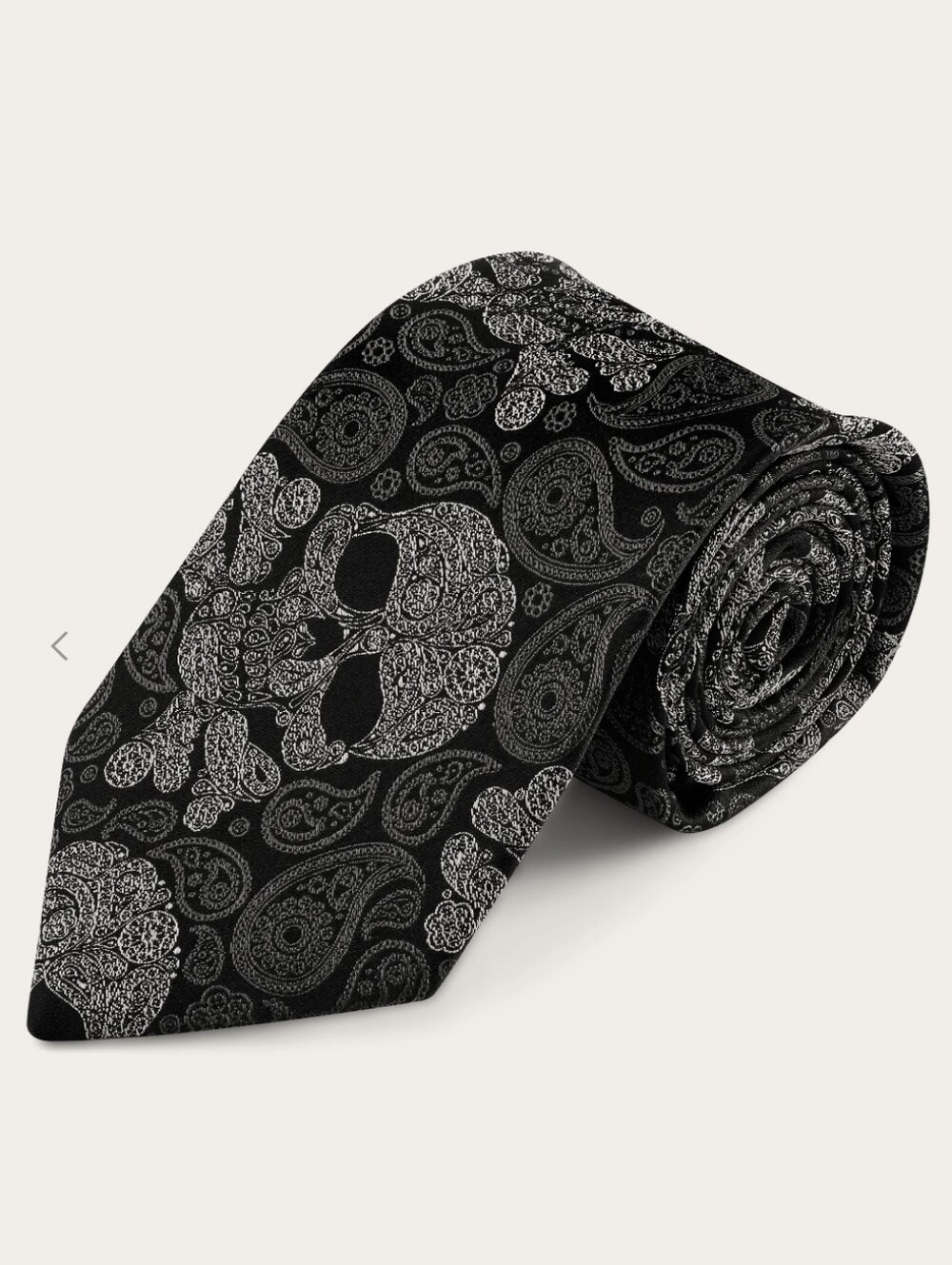 Trendhim Black & Gray Skull Paisley Pattern Silk Necktie | 3 1/8" (8 cm)